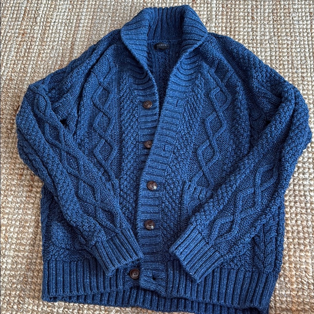 J. Crew Blue Cable Knit Cardigan Sweater